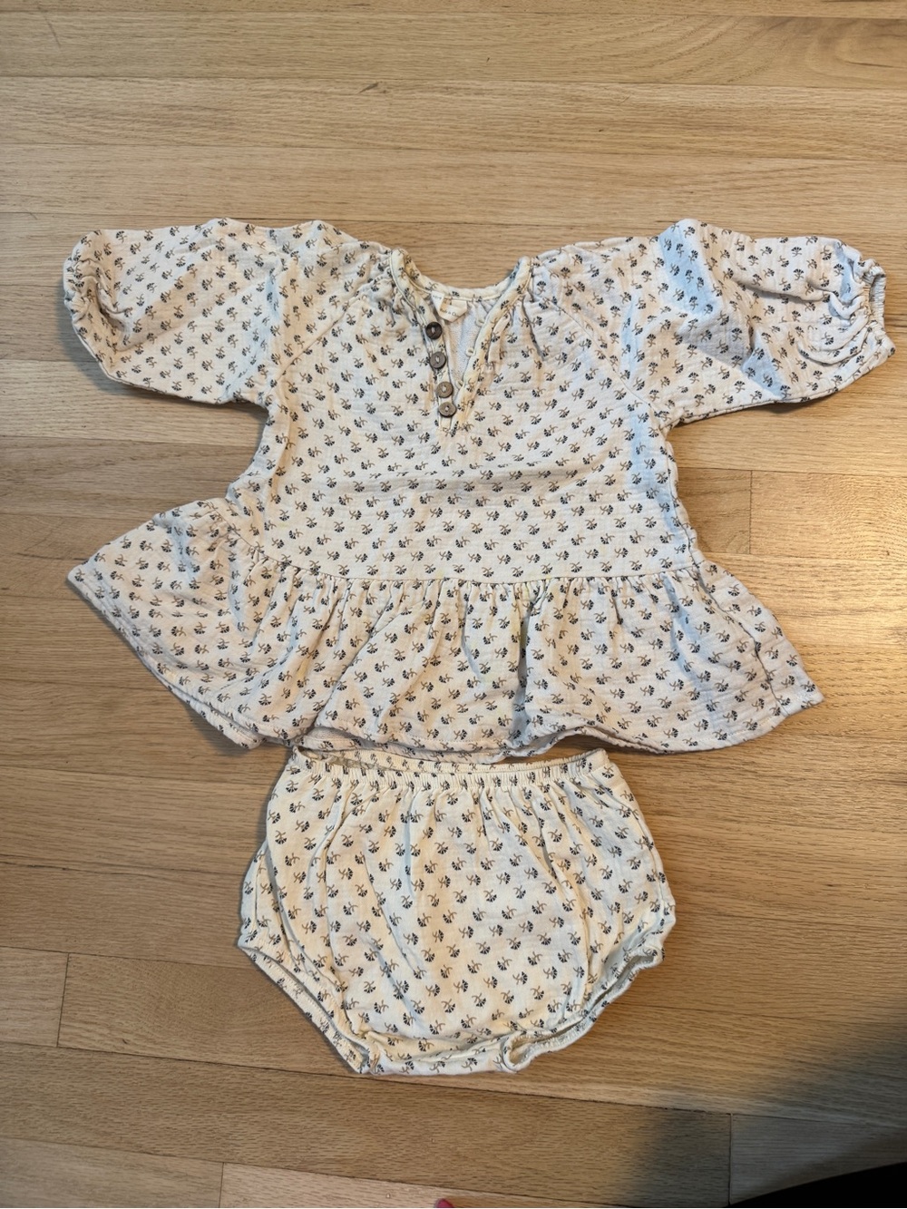 Quincy Mae Cream Floral Peplum Top & Bloomers Set